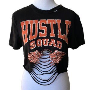 Windsor Black Orange Hustle Squad Distressed Crop Workout Top Size XL